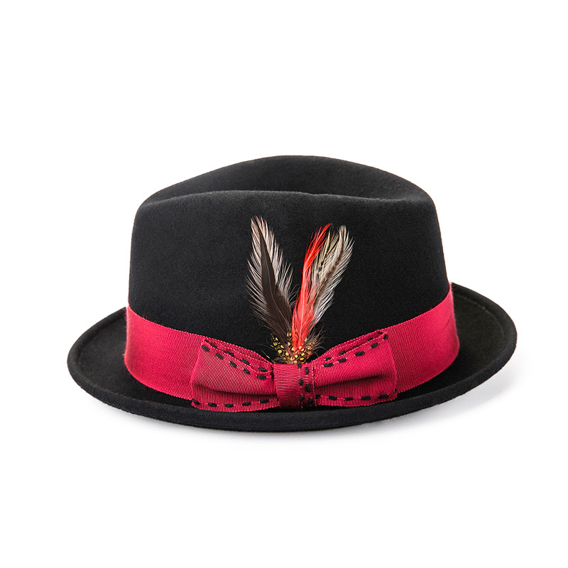 跨境熱銷(xiāo)靈瓏秋冬純羊毛爵士禮帽時(shí)尚羊毛氈帽萬(wàn)圣節(jié)帽子工廠批發(fā)